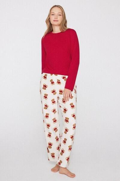 White Teddy Printed Fleece Pyjama Bottoms, 5701_959Y, large image number 0