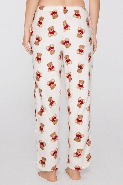 White Teddy Printed Fleece Pyjama Bottoms, 5701_959Y, large image number 2