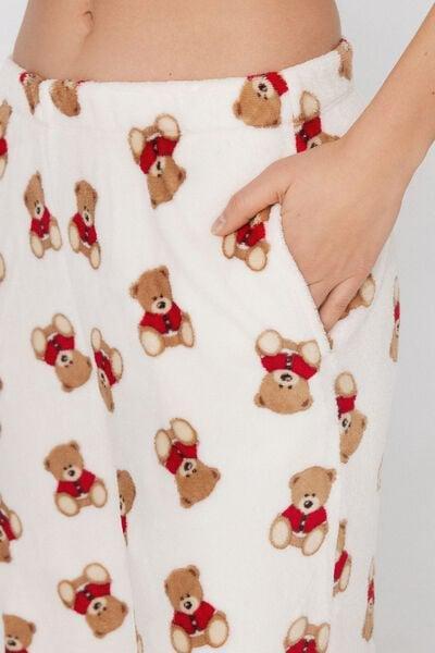 White Teddy Printed Fleece Pyjama Bottoms, 5701_959Y, large image number 3