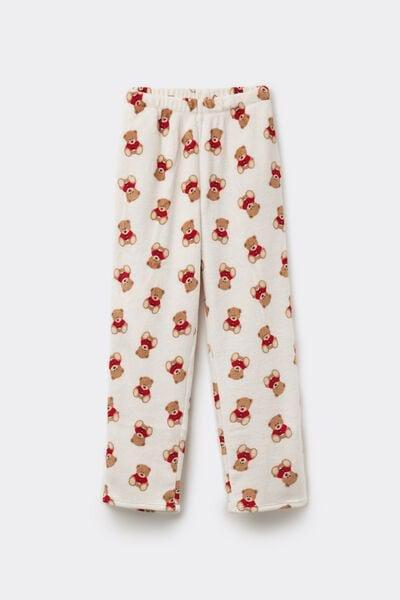 White Teddy Printed Fleece Pyjama Bottoms, 5701_959Y, large image number 4