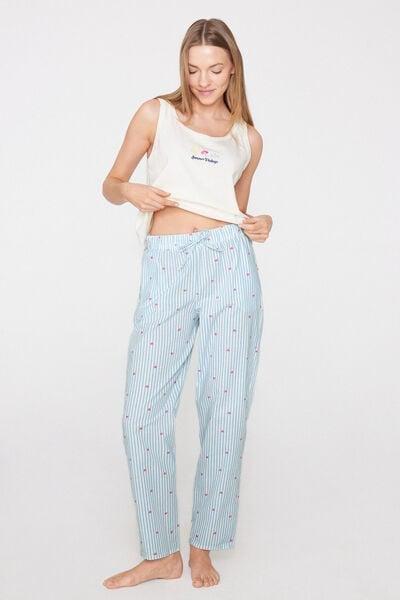 Pink Long Canvas Drawstring Cotton Pyjama Bottoms, 5701_209Z, large image number 0