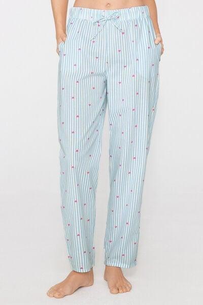 Pink Long Canvas Drawstring Cotton Pyjama Bottoms, 5701_209Z, large image number 1