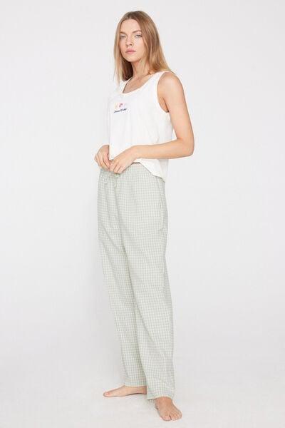 Green Long Canvas Drawstring Cotton Pyjama Bottoms, 5701_224Z, large image number 0