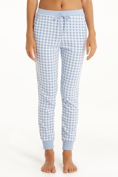 Blue Long Printed Cotton Trousers, , large image number 1