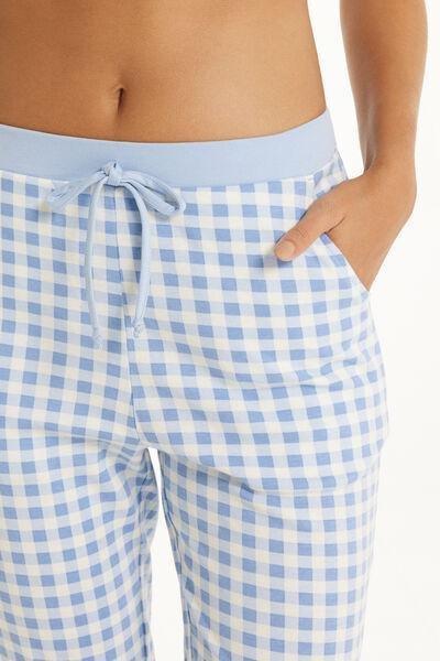 Blue Long Printed Cotton Trousers, , large image number 3