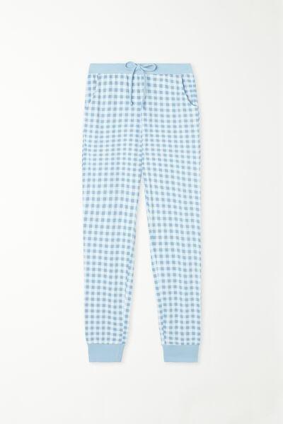 Blue Long Printed Cotton Trousers, , large image number 4