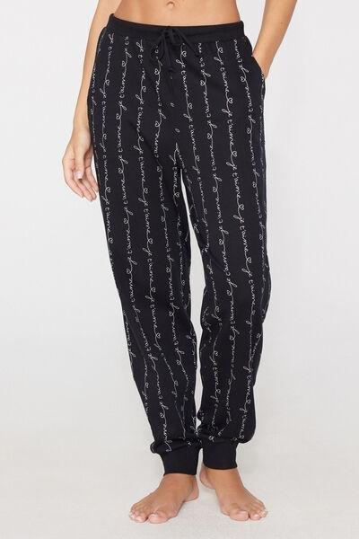 Black Heavy Printed Cotton Joggers, 5701_512Z, medium