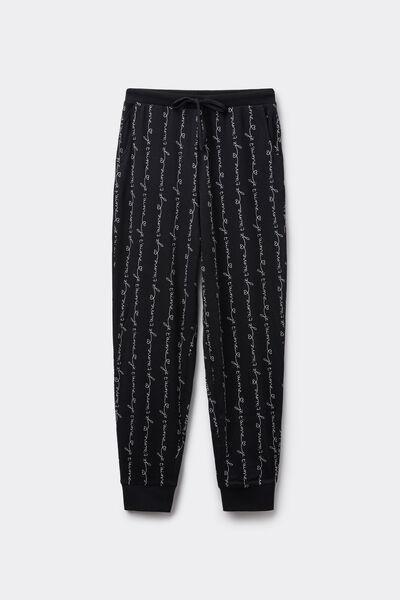 Black Heavy Printed Cotton Joggers, 5701_512Z, large image number 4