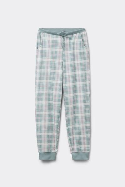 Green Check Print Heavy Printed Cotton Joggers, 5701_527Z, large image number 0