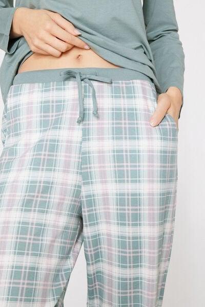 Green Check Print Heavy Printed Cotton Joggers, 5701_527Z, large image number 3