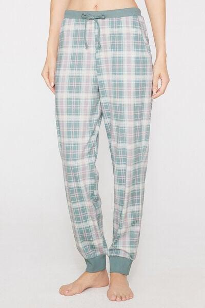 Green Check Print Heavy Printed Cotton Joggers, 5701_527Z, large image number 4