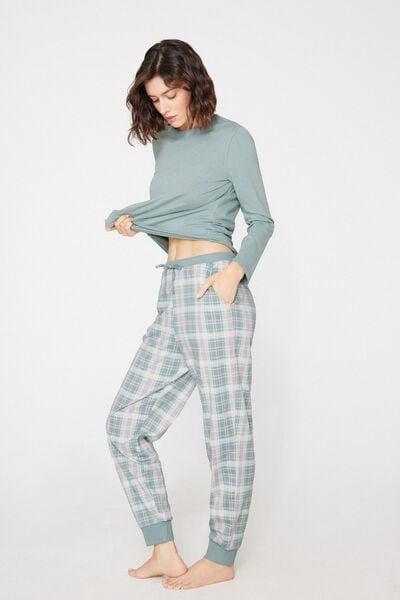 Green Check Print Heavy Printed Cotton Joggers, 5701_527Z, large image number 5