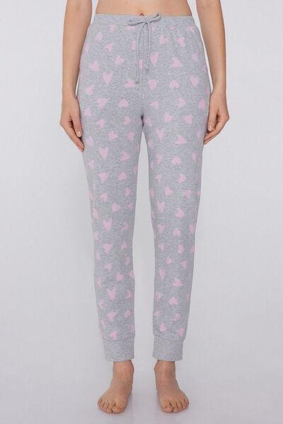 Grey Heart - Printed Cotton Joggers, , large image number 0
