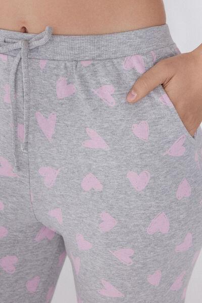 Grey Heart - Printed Cotton Joggers, , large image number 2