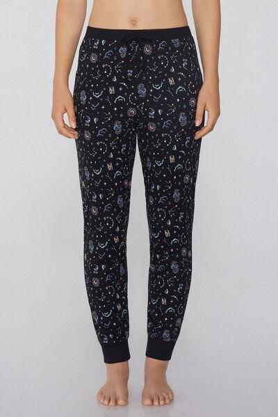 Black Heavy Printed Cotton Joggers, , large image number 0