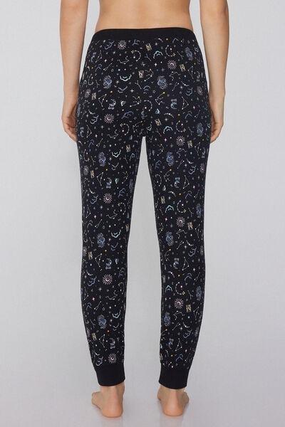 Black Heavy Printed Cotton Joggers, , large image number 2