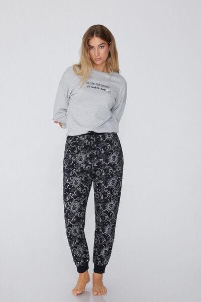 Navy Printed High-Waisted Joggers, , large image number 1