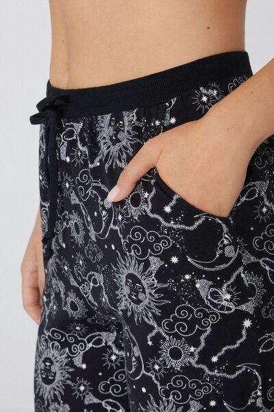 Navy Printed High-Waisted Joggers, , large image number 3