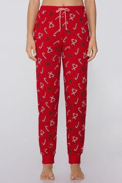 Red Candy cane Heavy Printed Cotton Joggers, 5701_964Y, medium