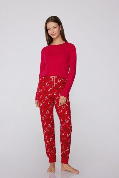 Red Candy cane Heavy Printed Cotton Joggers, 5701_964Y, medium