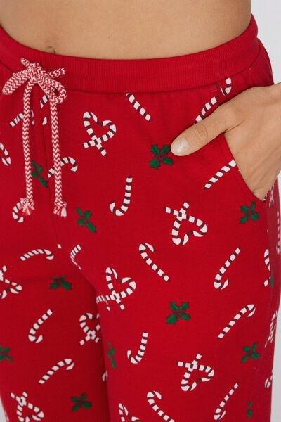 Red Candy cane Heavy Printed Cotton Joggers, 5701_964Y, large image number 3