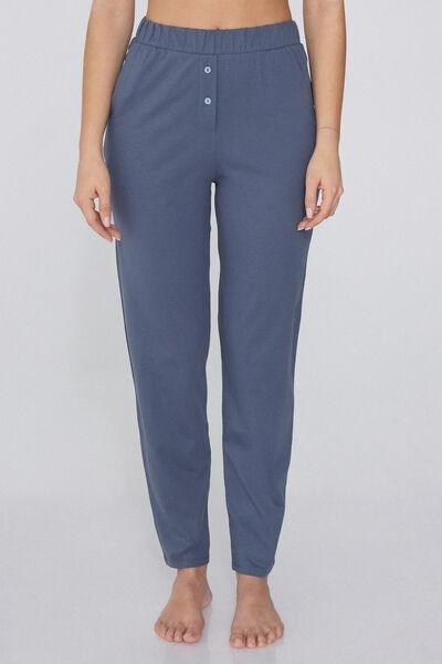 Blue Pockets And Buttons Trousers, 5701_351Y, large image number 0