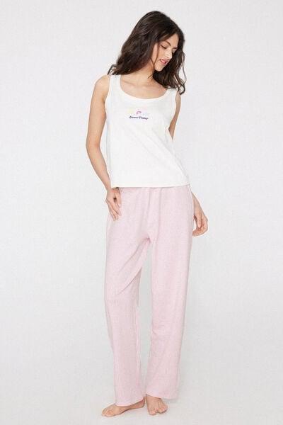 Pink Crinkle Striped Cotton Pyjama Bottoms, 5701_210Z, large image number 0