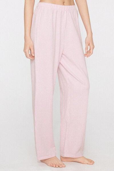 Pink Crinkle Striped Cotton Pyjama Bottoms, 5701_210Z, large image number 1