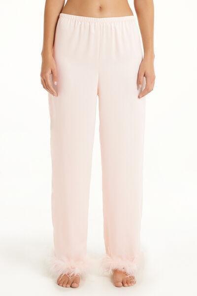 Pink Limited Edition Satin Trousers With Feathers, , large image number 1