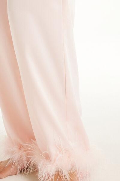 Pink Limited Edition Satin Trousers With Feathers, , large image number 3
