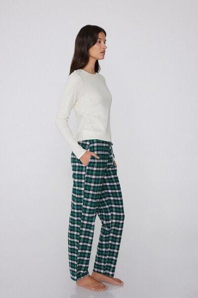 Green Printed Flannel Cotton Pyjama Bottoms, 5701_909Y, large image number 1