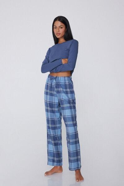 Blue Printed Flannel Cotton Pyjama Bottoms, 5701_916Y, large image number 1