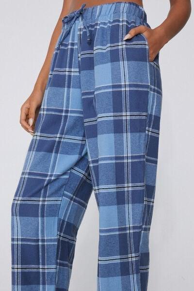 Blue Printed Flannel Cotton Pyjama Bottoms, 5701_916Y, large image number 3