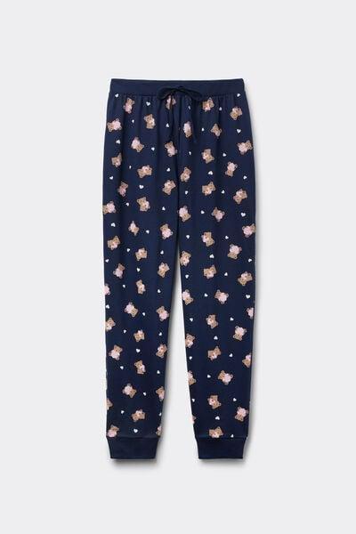 Navy Long Teddy Printed Cotton Drawstring Trousers, 5701_176Z, large image number 4