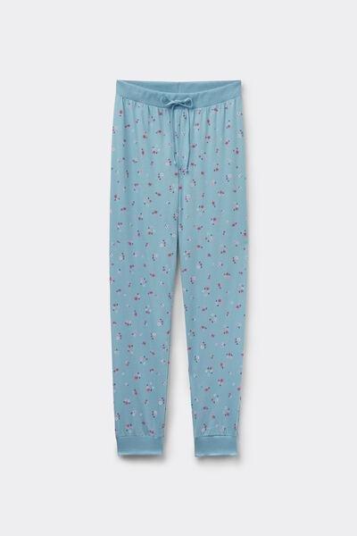 Blue Long Printed Cotton Drawstring Trousers, 5701_182Z, large image number 2