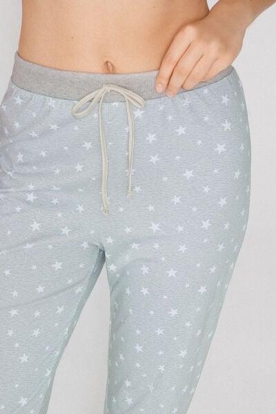 Grey Long Printed Cotton Drawstring Trousers, 5701_196Z, large image number 3