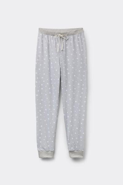 Grey Long Printed Cotton Drawstring Trousers, 5701_196Z, large image number 4