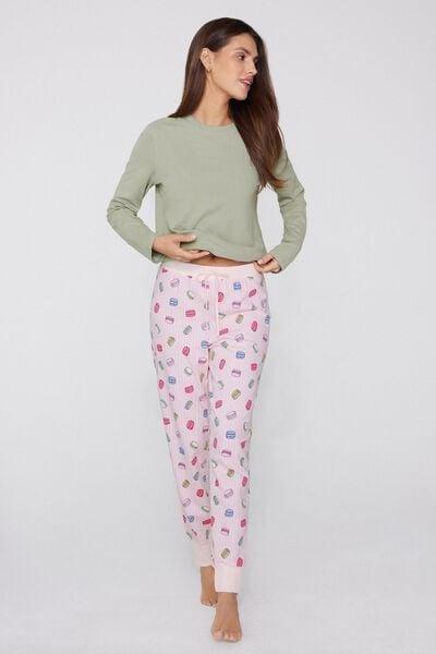 Pink Long Macaron Printed Cotton Drawstring Trousers, 5701_212Z, large image number 0