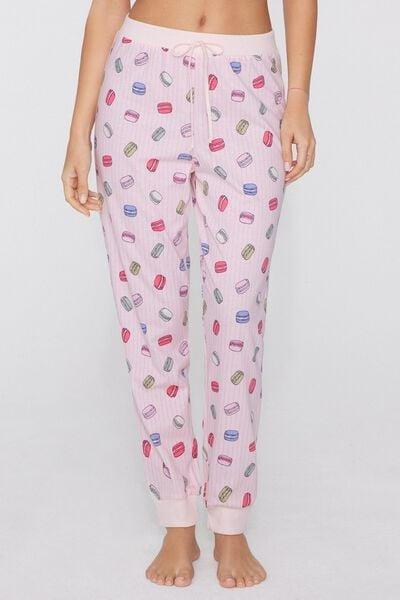 Pink Long Macaron Printed Cotton Drawstring Trousers, 5701_212Z, large image number 1