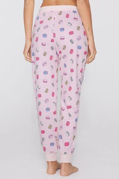 Pink Long Macaron Printed Cotton Drawstring Trousers, 5701_212Z, large image number 2