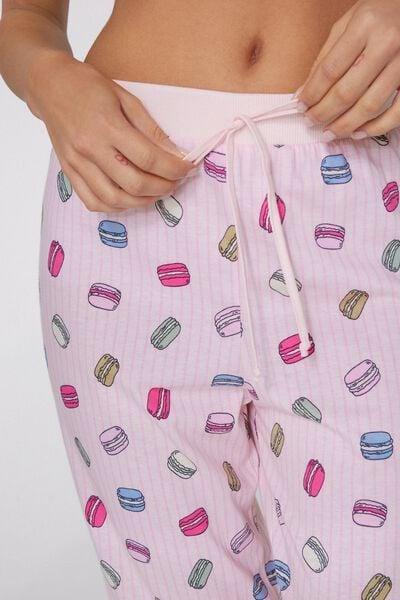 Pink Long Macaron Printed Cotton Drawstring Trousers, 5701_212Z, large image number 3