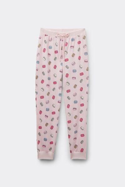 Pink Long Macaron Printed Cotton Drawstring Trousers, 5701_212Z, large image number 4
