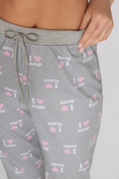 Grey Long Printed Cotton Drawstring Trousers, 5701_225Z, large image number 3