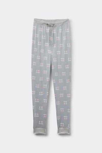 Grey Long Printed Cotton Drawstring Trousers, 5701_225Z, large image number 4