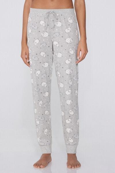 Grey Printed Drawstring Trousers, , large image number 0