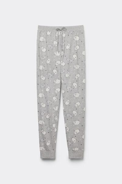 Grey Printed Drawstring Trousers, , large image number 4