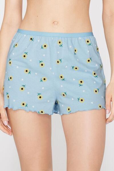 Blue Printed Cotton Shorts, 5701_313Z, medium