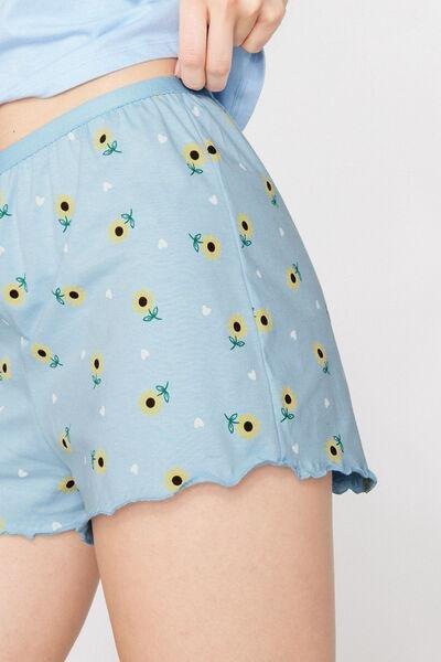 Blue Printed Cotton Shorts, 5701_313Z, large image number 3