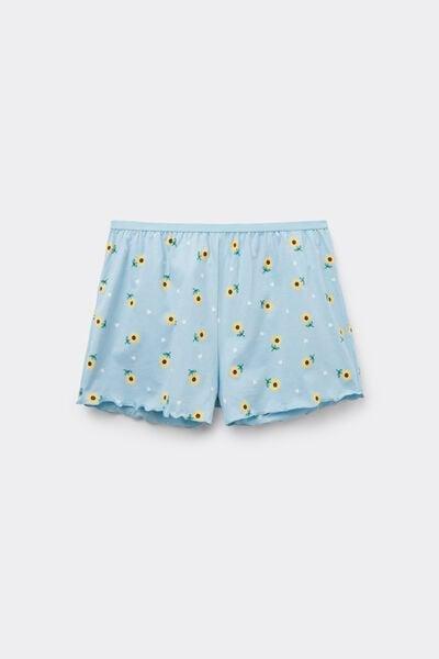 Blue Printed Cotton Shorts, 5701_313Z, large image number 4