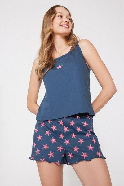 Navy Rolled Hem Printed Cotton Shorts, 5701_324Z, medium